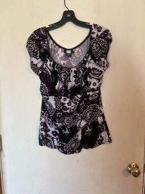 Studio 1940 small Y2K Babydoll Belted Women's Purple Paisley Short Sleeve Blouse